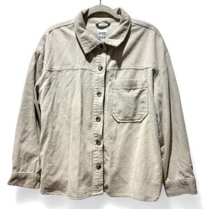 Kensie Jeans Beige Oatmeal Corduroy Jacket Size L Button Up Pockets Oversized